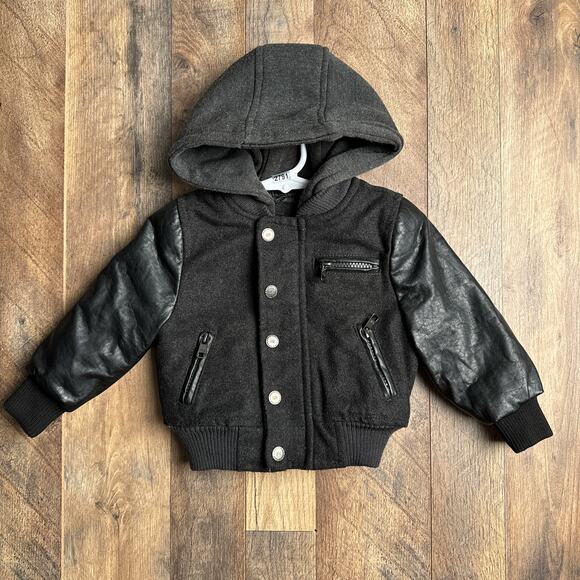 Urban Republic Varsity Jacket Baby Size 12M‎ Black Hooded Full Zip 2971 - Picture 1 of 15